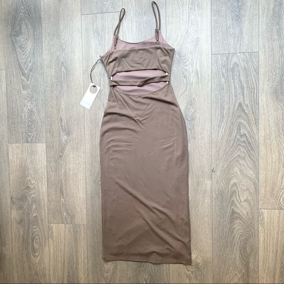 Revolve Privacy Please Elliot Midi Slip Dress Green Cut out Open Back Size Small - Picture 15 of 17